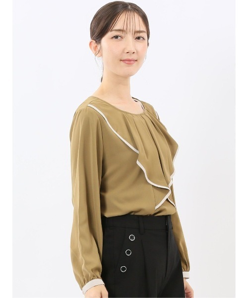 m.f.editorial(エムエフエディトリアル)の「【Tブラウス ストレッチ イージーケア】m.f.エディトリアル レディース パイピング フリル 長袖 プルオーバー ブラウス(シャツ/ブラウス・レディース・ブラック/ベージュ/イエロー・LARGE/MEDIUM)」の16枚目の写真