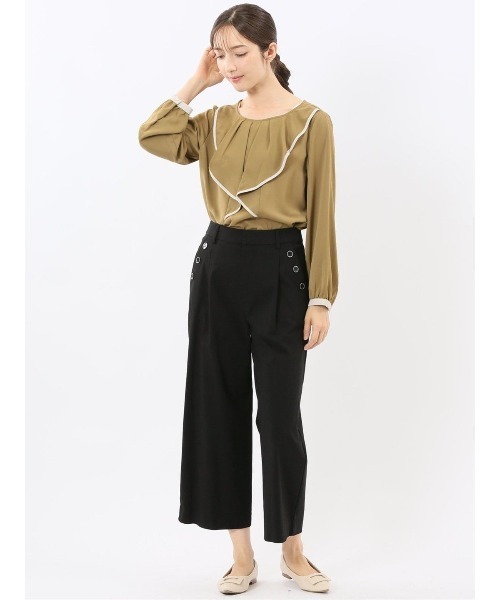 m.f.editorial(エムエフエディトリアル)の「【Tブラウス ストレッチ イージーケア】m.f.エディトリアル レディース パイピング フリル 長袖 プルオーバー ブラウス(シャツ/ブラウス・レディース・ブラック/ベージュ/イエロー・LARGE/MEDIUM)」の17枚目の写真