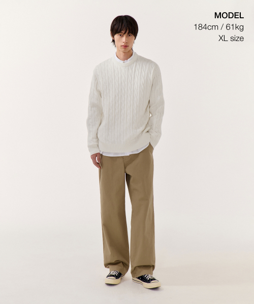 MUSINSA STANDARD（ムシンサスタンダード）の「コットンケーブルクルーネックニット[アイボリー]（ニット/セーター・メンズ・その他・SMALL/MEDIUM/LARGE/X-LARGE/XX-LARGE）」の2枚目の写真