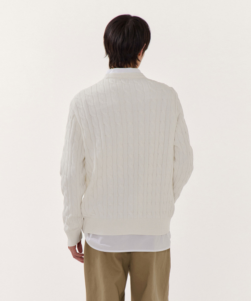 MUSINSA STANDARD（ムシンサスタンダード）の「コットンケーブルクルーネックニット[アイボリー]（ニット/セーター・メンズ・その他・SMALL/MEDIUM/LARGE/X-LARGE/XX-LARGE）」の3枚目の写真