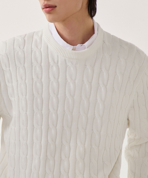 MUSINSA STANDARD（ムシンサスタンダード）の「コットンケーブルクルーネックニット[アイボリー]（ニット/セーター・メンズ・その他・SMALL/MEDIUM/LARGE/X-LARGE/XX-LARGE）」の4枚目の写真