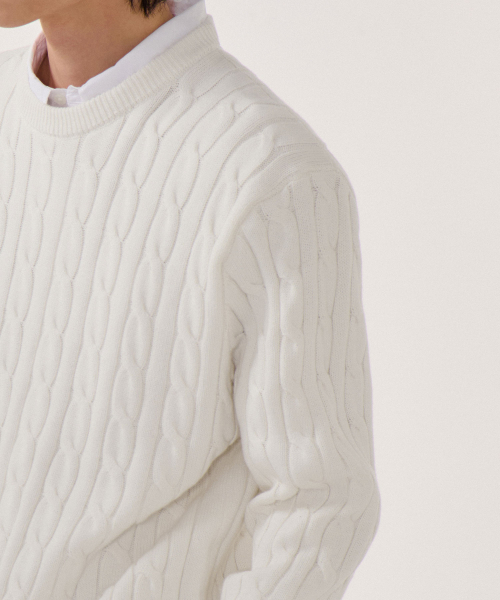 MUSINSA STANDARD（ムシンサスタンダード）の「コットンケーブルクルーネックニット[アイボリー]（ニット/セーター・メンズ・その他・SMALL/MEDIUM/LARGE/X-LARGE/XX-LARGE）」の5枚目の写真