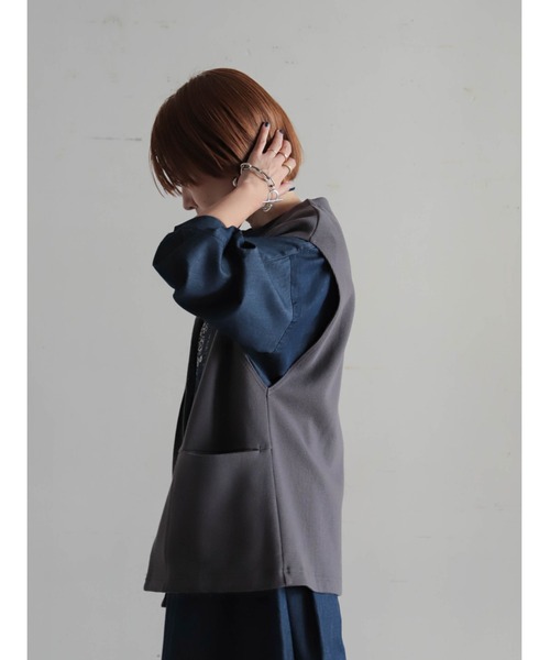 FIL DE FER（フィルデフェール）の「コットングリッド　ロングベスト（ベスト・レディース・チャコールグレー・FREE）」の19枚目の写真