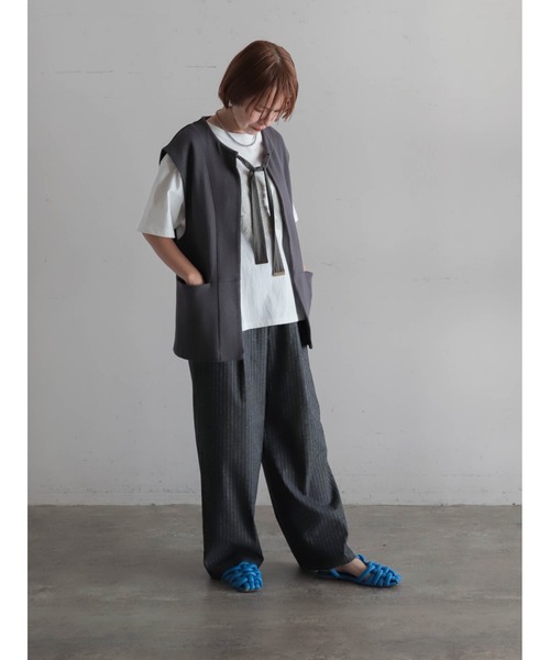 FIL DE FER（フィルデフェール）の「コットングリッド　ロングベスト（ベスト・レディース・チャコールグレー・FREE）」の14枚目の写真