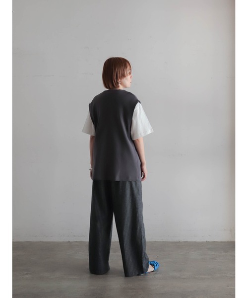 FIL DE FER（フィルデフェール）の「コットングリッド　ロングベスト（ベスト・レディース・チャコールグレー・FREE）」の15枚目の写真