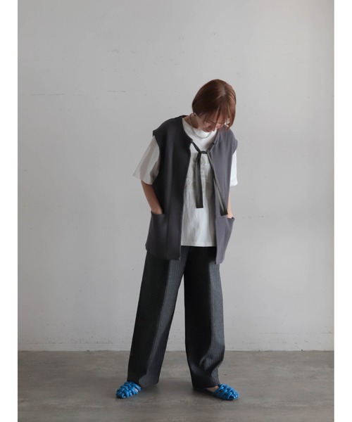 FIL DE FER（フィルデフェール）の「コットングリッド　ロングベスト（ベスト・レディース・チャコールグレー・FREE）」の17枚目の写真