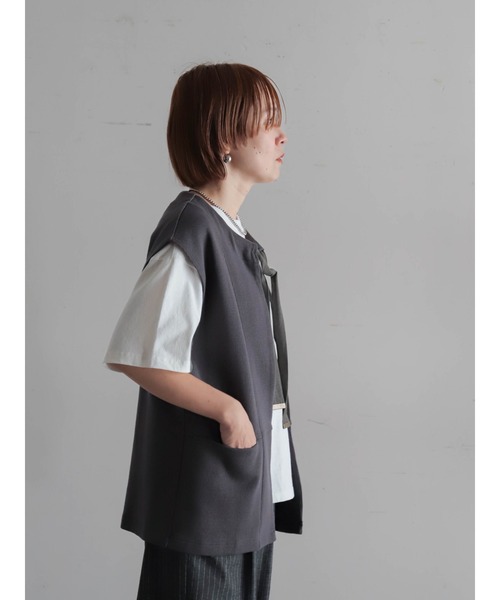 FIL DE FER（フィルデフェール）の「コットングリッド　ロングベスト（ベスト・レディース・チャコールグレー・FREE）」の13枚目の写真