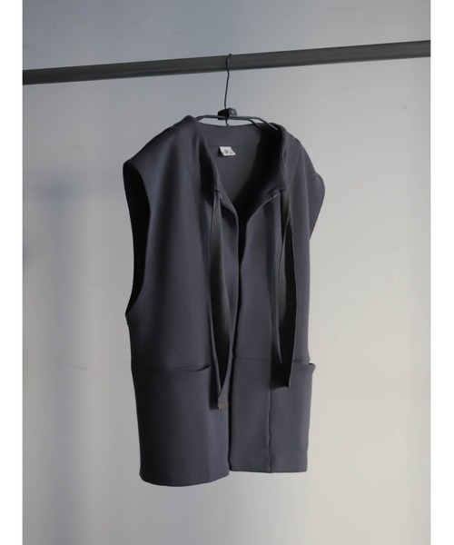 FIL DE FER（フィルデフェール）の「コットングリッド　ロングベスト（ベスト・レディース・チャコールグレー・FREE）」の2枚目の写真