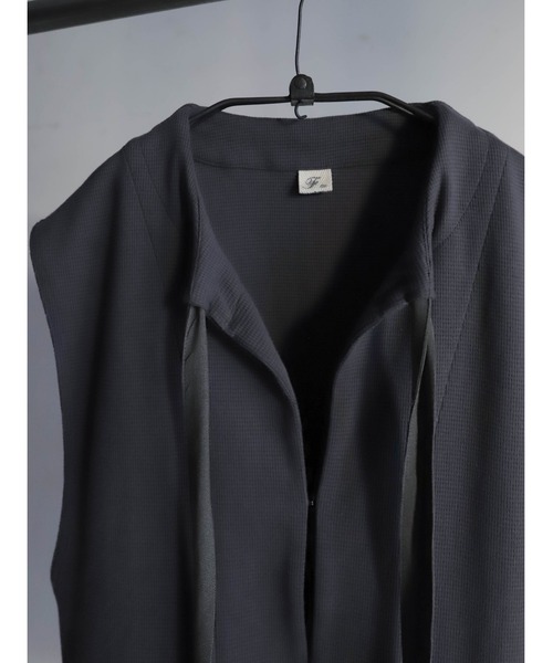 FIL DE FER（フィルデフェール）の「コットングリッド　ロングベスト（ベスト・レディース・チャコールグレー・FREE）」の4枚目の写真