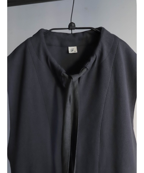 FIL DE FER（フィルデフェール）の「コットングリッド　ロングベスト（ベスト・レディース・チャコールグレー・FREE）」の3枚目の写真