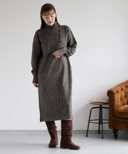 cepo（セポ）の「ネップハイネックニットワンピース（ワンピース・レディース・グレー/ブラウン/ベージュ・M）」の4枚目の写真