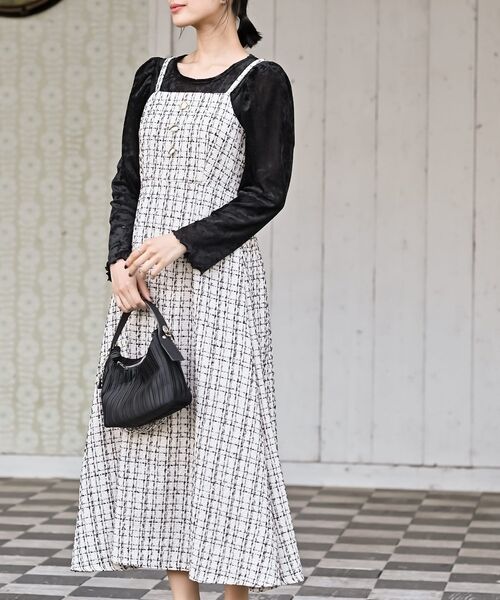 rps(アールピーエス)の「インナーSETツイードフレアーキャミワンピース(ワンピース・レディース・アイボリー/ホワイト系その他4/ブラック・フリー)」の3枚目の写真