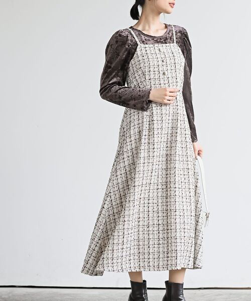 rps(アールピーエス)の「インナーSETツイードフレアーキャミワンピース(ワンピース・レディース・アイボリー/ホワイト系その他4/ブラック・フリー)」の2枚目の写真