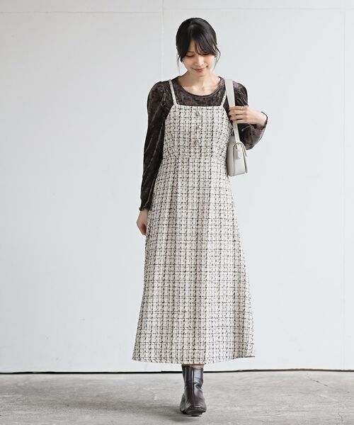 rps(アールピーエス)の「インナーSETツイードフレアーキャミワンピース(ワンピース・レディース・アイボリー/ホワイト系その他4/ブラック・フリー)」の4枚目の写真