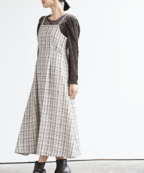 rps(アールピーエス)の「インナーSETツイードフレアーキャミワンピース(ワンピース・レディース・アイボリー/ホワイト系その他4/ブラック・フリー)」の5枚目の写真