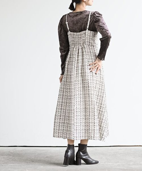 rps(アールピーエス)の「インナーSETツイードフレアーキャミワンピース(ワンピース・レディース・アイボリー/ホワイト系その他4/ブラック・フリー)」の6枚目の写真