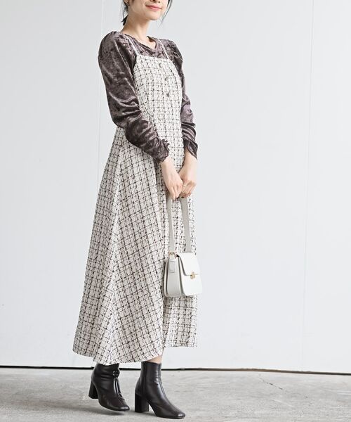 rps(アールピーエス)の「インナーSETツイードフレアーキャミワンピース(ワンピース・レディース・アイボリー/ホワイト系その他4/ブラック・フリー)」の7枚目の写真