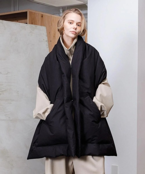 【19AW VOAAOV ビッグダウンストール ブラック】 VOAAOV モヘアタッチウールダウンストール Black - BISHOOL,Edwina