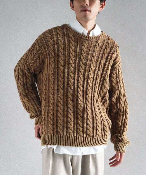 CRAFT STANDARD BOUTIQUE(クラフトスタンダードブティック)の「スノーウォッシュケーブルニット(ニット/セーター・メンズ・マスタード/ブラック・M/L/XL)」の2枚目の写真