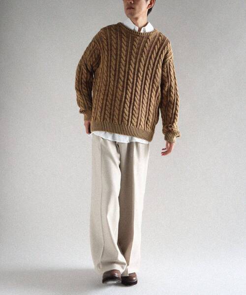 CRAFT STANDARD BOUTIQUE(クラフトスタンダードブティック)の「スノーウォッシュケーブルニット(ニット/セーター・メンズ・マスタード/ブラック・M/L/XL)」の9枚目の写真