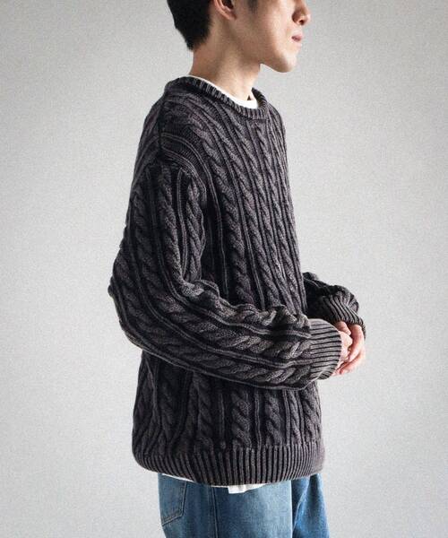 CRAFT STANDARD BOUTIQUE(クラフトスタンダードブティック)の「スノーウォッシュケーブルニット(ニット/セーター・メンズ・マスタード/ブラック・M/L/XL)」の7枚目の写真