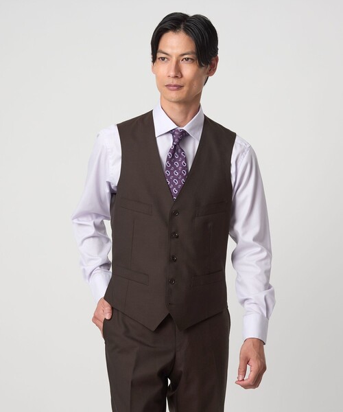 green label relaxing（グリーンレーベルリラクシング）の「REDA トロピカル 無地 5B スーツベスト（スーツベスト・メンズ・ネイビー/ダークグレー/ダークブラウン/ダークグリーン/ブラック・52/50/48/46/44/42）」の4枚目の写真