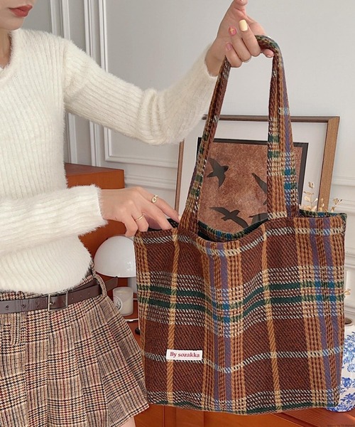 セール】Liaa/大容量 チェック ミニトートバッグ A18718（トートバッグ