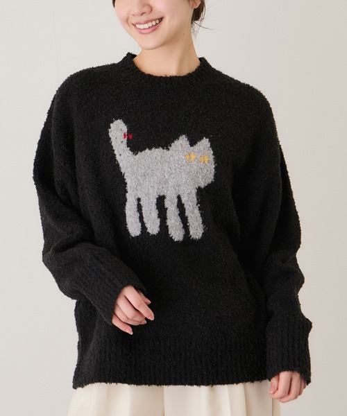 Jayro(ジャイロ)の「ネコジャガードプルオーバー(Tシャツ/カットソー・レディース・ライトグレー/ブラウン/ブラック系その他/オフホワイト/ブルー系その他4・M)」の1枚目の写真