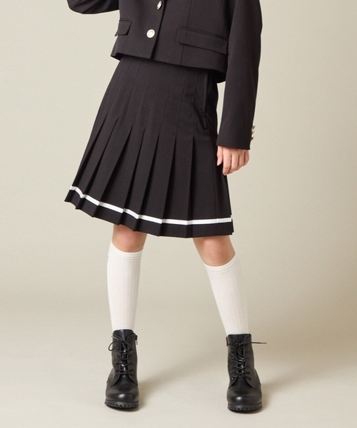 a.v.v（アーヴェヴェ）の「[150-160]【卒服】ラインプリーツスカート（スカート・キッズ・ベージュ/ブラック・150/160）」の2枚目の写真