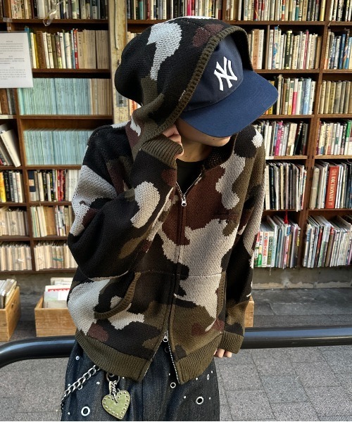 kutir迷彩パーカー セール】ASSORTED DOUBLE ZIP KNIT PARKA／アソートダブルジップニット