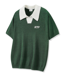 GRAYBLVD（グレイブラバット）の「グローオープンカラー ニット 半袖 GKBST32 (グリーン)（ニット/セーター）」