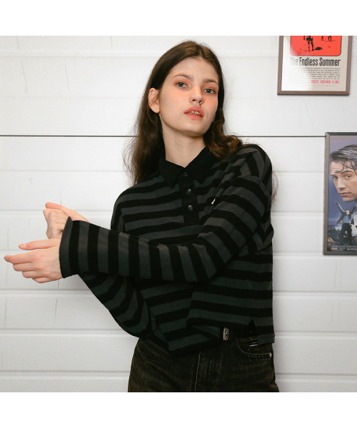 NAKED SURF CLUB(ネイキッドサーフクラブ)の「テリーストライプカラーTシャツ(ブラック)(ポロシャツ・レディース・その他・FREE)」の2枚目の写真