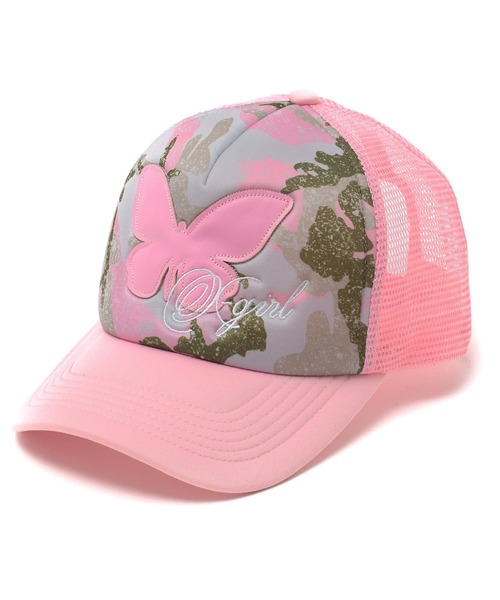 X-girl（エックスガール）の「BUTTERFLY PATCH TRUCKER CAP（キャップ・レディース・カモフラージュ/ピンク/ブラック・ONE SIZE）」の11枚目の写真