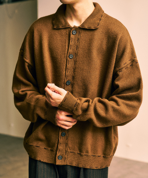 417 EDIFICE（フォーワンセブンエディフィス）の「ステッチ ニットカーディガン（カーディガン/ボレロ・メンズ・ブラック/ブラウン/グリーン・MEDIUM/LARGE）」の10枚目の写真