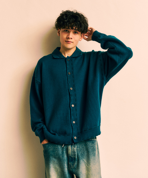 417 EDIFICE（フォーワンセブンエディフィス）の「ステッチ ニットカーディガン（カーディガン/ボレロ・メンズ・ブラック/ブラウン/グリーン・MEDIUM/LARGE）」の13枚目の写真