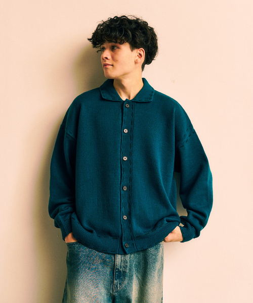 417 EDIFICE（フォーワンセブンエディフィス）の「ステッチ ニットカーディガン（カーディガン/ボレロ・メンズ・ブラック/ブラウン/グリーン・MEDIUM/LARGE）」の14枚目の写真