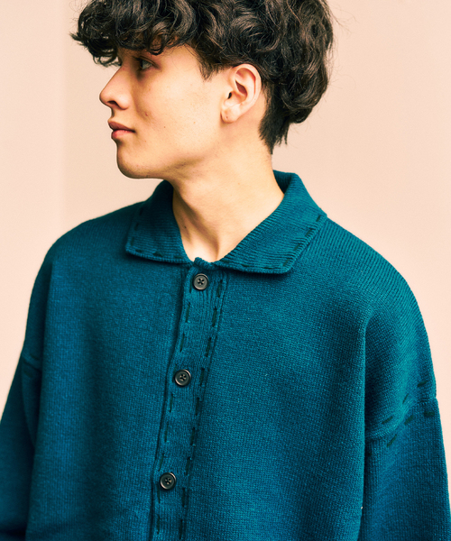 417 EDIFICE（フォーワンセブンエディフィス）の「ステッチ ニットカーディガン（カーディガン/ボレロ・メンズ・ブラック/ブラウン/グリーン・MEDIUM/LARGE）」の4枚目の写真