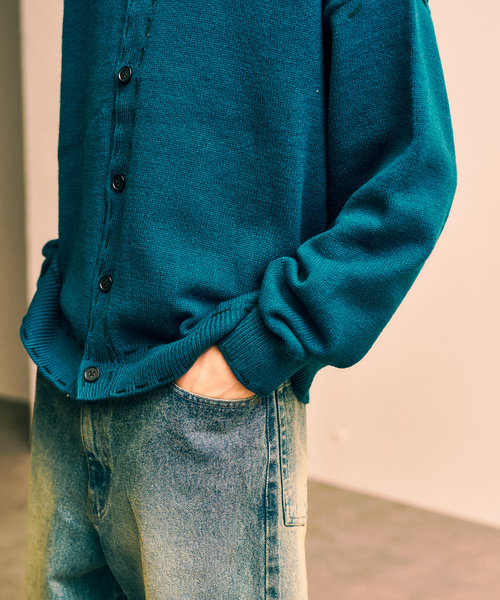 417 EDIFICE（フォーワンセブンエディフィス）の「ステッチ ニットカーディガン（カーディガン/ボレロ・メンズ・ブラック/ブラウン/グリーン・MEDIUM/LARGE）」の5枚目の写真