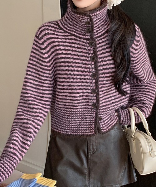 ONEP STAR（ワンピスター）の「配色ボーダーニットカーディガン（カーディガン/ボレロ・レディース・ピンク/イエロー/ブルー・FREE）」の3枚目の写真