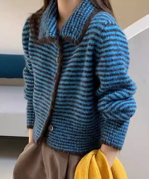 ONEP STAR（ワンピスター）の「配色ボーダーニットカーディガン（カーディガン/ボレロ・レディース・ピンク/イエロー/ブルー・FREE）」の2枚目の写真