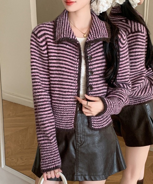 ONEP STAR（ワンピスター）の「配色ボーダーニットカーディガン（カーディガン/ボレロ・レディース・ピンク/イエロー/ブルー・FREE）」の19枚目の写真