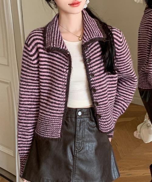 ONEP STAR（ワンピスター）の「配色ボーダーニットカーディガン（カーディガン/ボレロ・レディース・ピンク/イエロー/ブルー・FREE）」の20枚目の写真