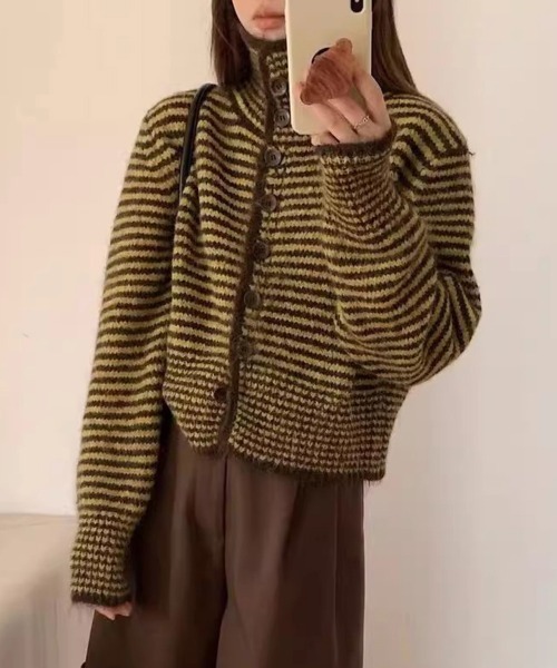 ONEP STAR（ワンピスター）の「配色ボーダーニットカーディガン（カーディガン/ボレロ・レディース・ピンク/イエロー/ブルー・FREE）」の11枚目の写真