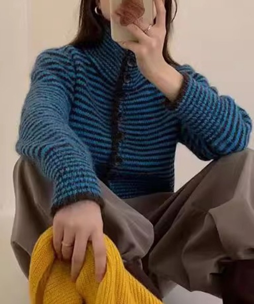 ONEP STAR（ワンピスター）の「配色ボーダーニットカーディガン（カーディガン/ボレロ・レディース・ピンク/イエロー/ブルー・FREE）」の15枚目の写真