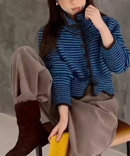 ONEP STAR（ワンピスター）の「配色ボーダーニットカーディガン（カーディガン/ボレロ・レディース・ピンク/イエロー/ブルー・FREE）」の4枚目の写真