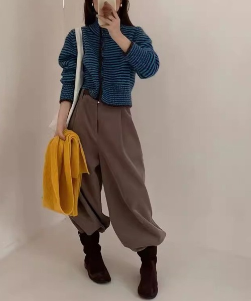 ONEP STAR（ワンピスター）の「配色ボーダーニットカーディガン（カーディガン/ボレロ・レディース・ピンク/イエロー/ブルー・FREE）」の5枚目の写真