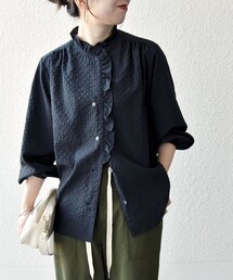 SHIPS any トップス SHIPS any: JAPAN MADE ブルー ストライプ/ソリッド レギュラーカラー