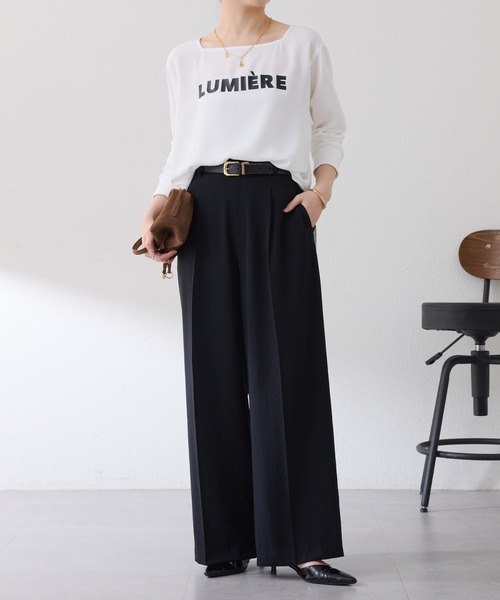 COLLAGE GALLARDAGALANTE（コラージュガリャルダガランテ）の「スクエアネックジョーゼットロゴロンT（Tシャツ/カットソー・レディース・ライトイエロー/チャコールグレー/オフホワイト・FREE）」の4枚目の写真