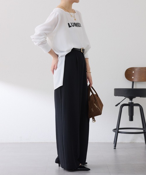 COLLAGE GALLARDAGALANTE（コラージュガリャルダガランテ）の「スクエアネックジョーゼットロゴロンT（Tシャツ/カットソー・レディース・ライトイエロー/チャコールグレー/オフホワイト・FREE）」の12枚目の写真