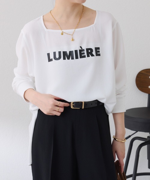 COLLAGE GALLARDAGALANTE（コラージュガリャルダガランテ）の「スクエアネックジョーゼットロゴロンT（Tシャツ/カットソー・レディース・ライトイエロー/チャコールグレー/オフホワイト・FREE）」の5枚目の写真